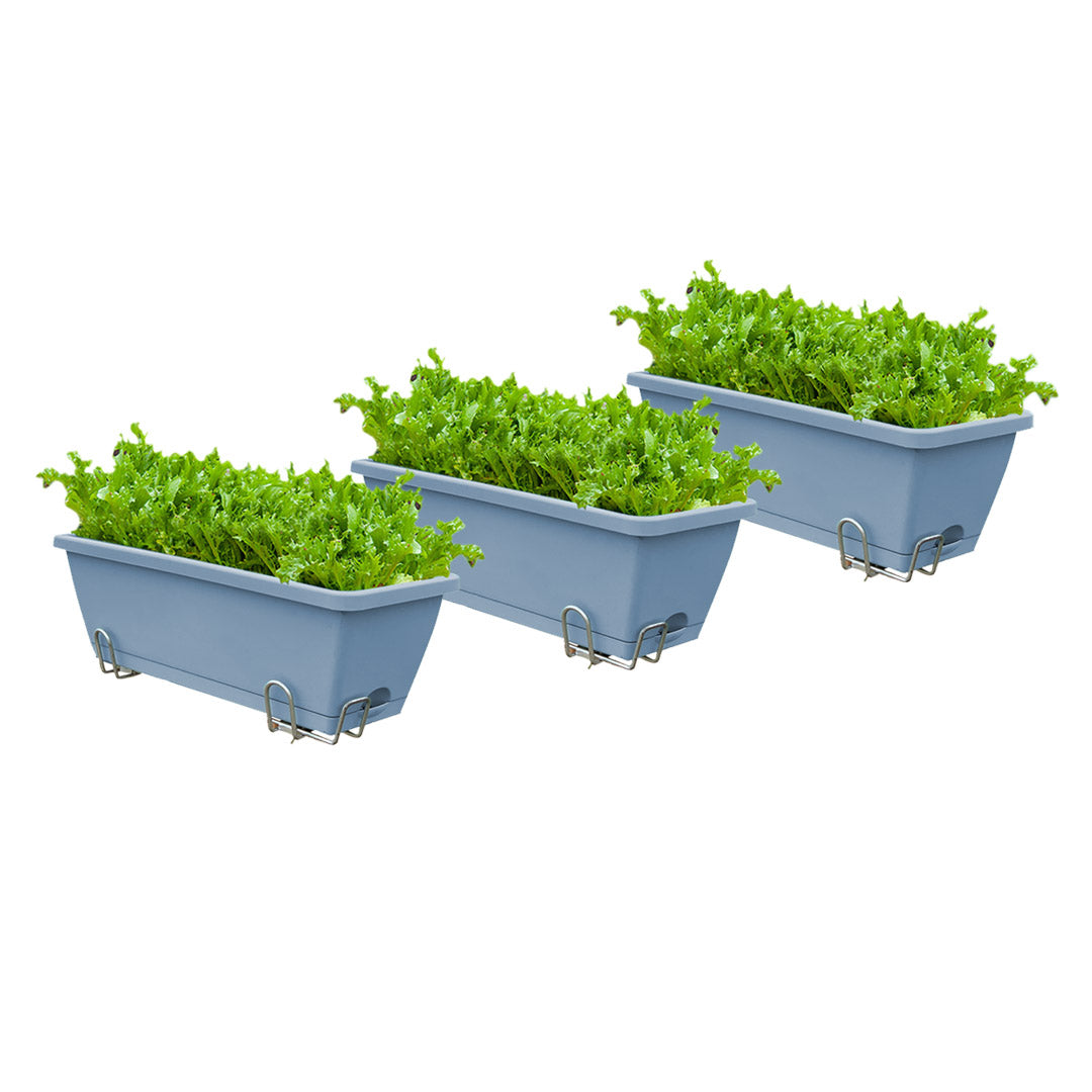 SOGA 49.5cm Blue Rectangular Planter Vegetable Herb Flower Outdoor Plastic Box with Holder Balcony Garden Decor Set of 3 - Cafe Supply