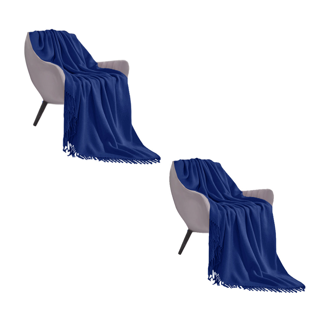 SOGA 2X Royal Blue Acrylic Knitted Throw Blanket Solid Fringed Warm Cozy Woven Cover Couch Bed Sofa Home Decor - Cafe Supply