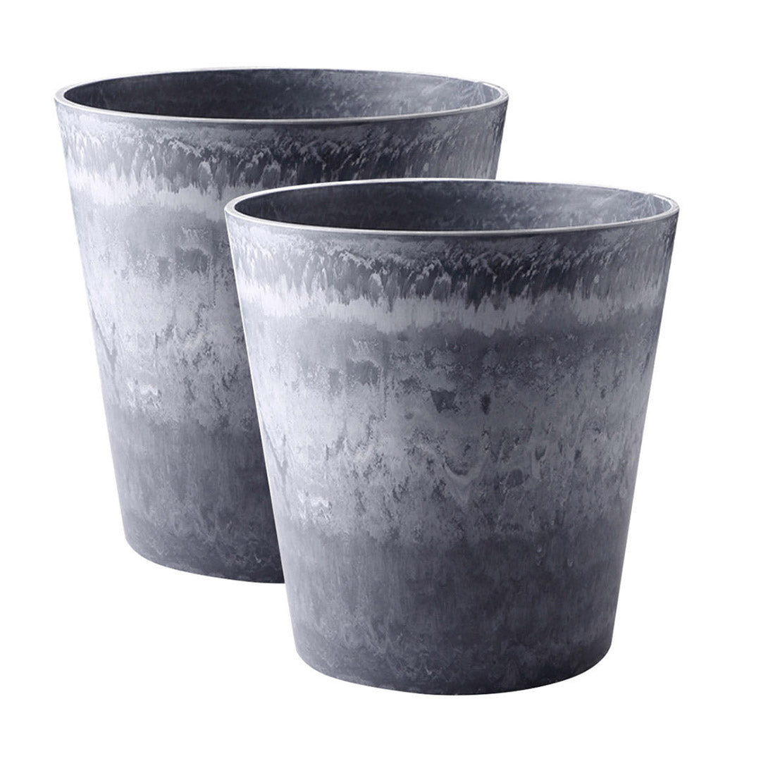 SOGA 2X 27cm Weathered Grey Round Resin Plant Flower Pot in Cement Pattern Planter Cachepot for Indoor Home Office - Cafe Supply