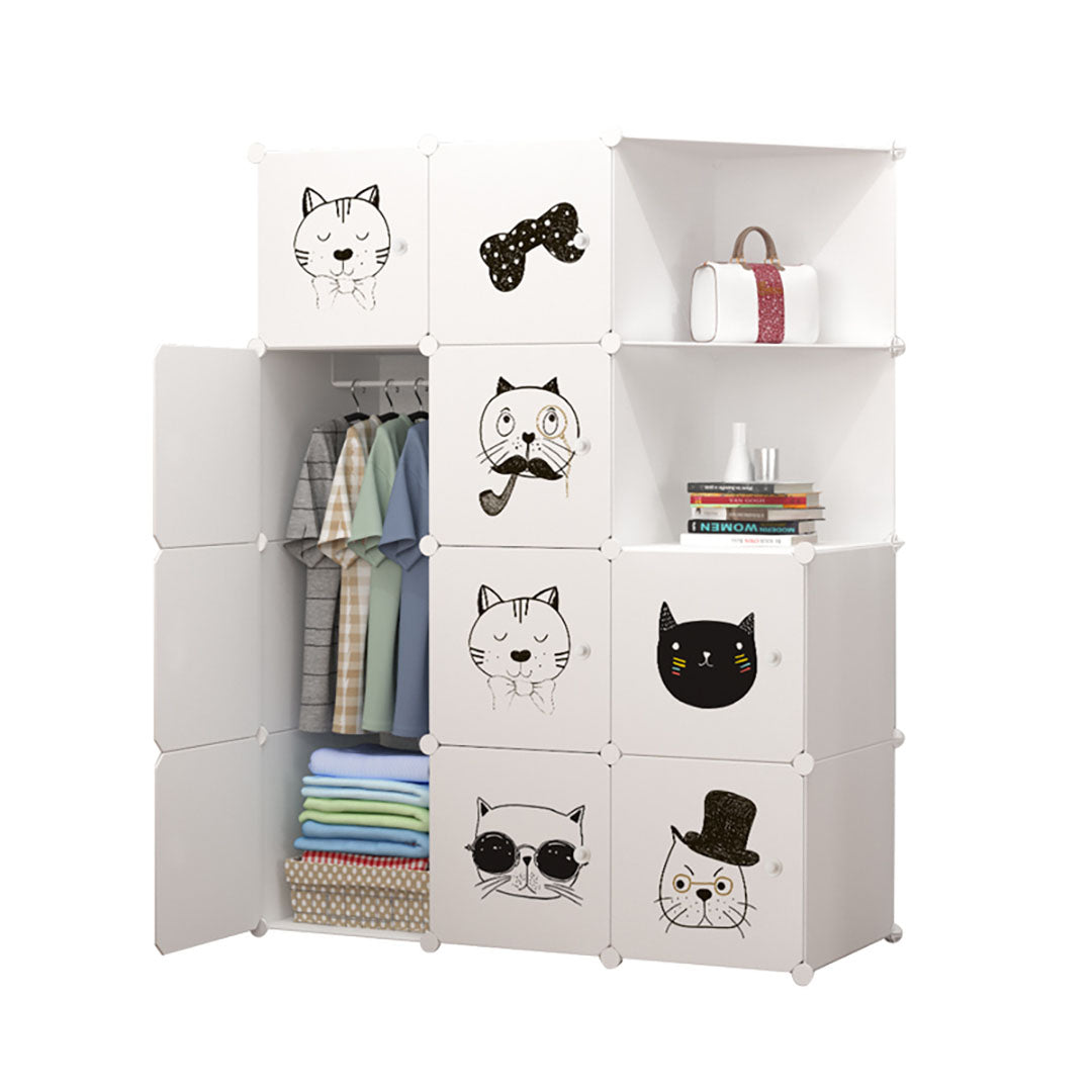 SOGA 10 Cubes White Portable Wardrobe Divide-Grid Modular Storage Organiser Foldable Closet with Doors - Cafe Supply