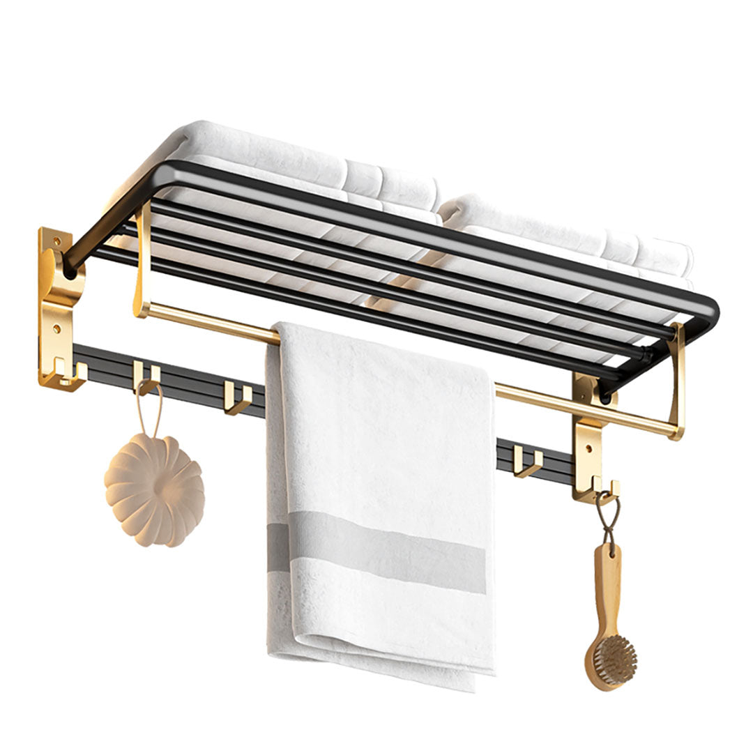 SOGA 63cm Wall-Mounted Double Pole Towel Holder Bathroom Organiser Rail Hanger with Hooks - Cafe Supply