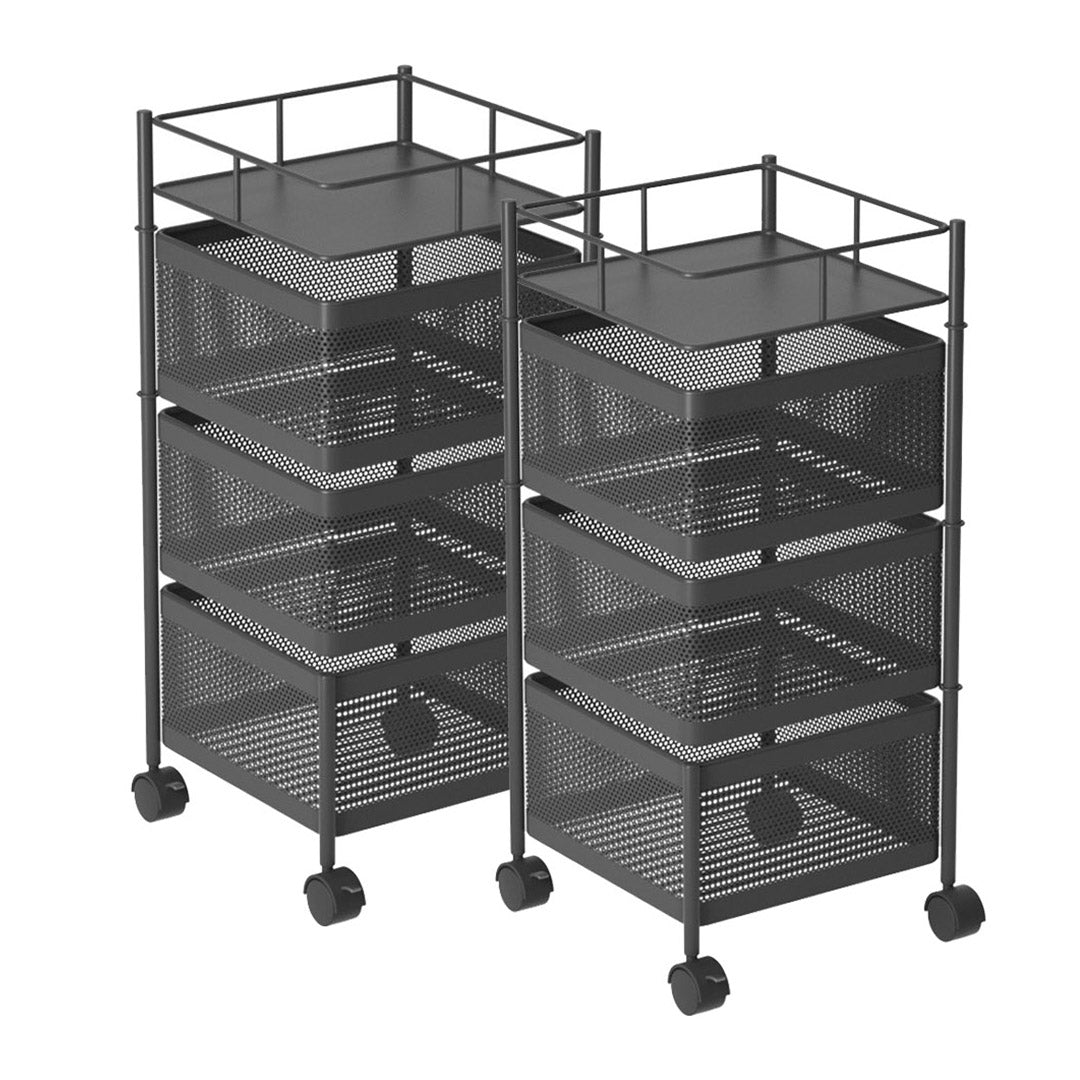 SOGA 2X 3 Tier Steel Square Rotating Kitchen Cart Multi-Functional Shelves Portable Storage Organizer with Wheels - Cafe Supply