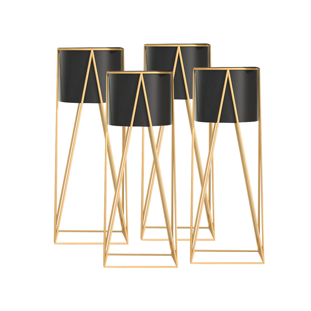 SOGA 4X 50cm Gold Metal Plant Stand with Black Flower Pot Holder Corner Shelving Rack Indoor Display - Cafe Supply