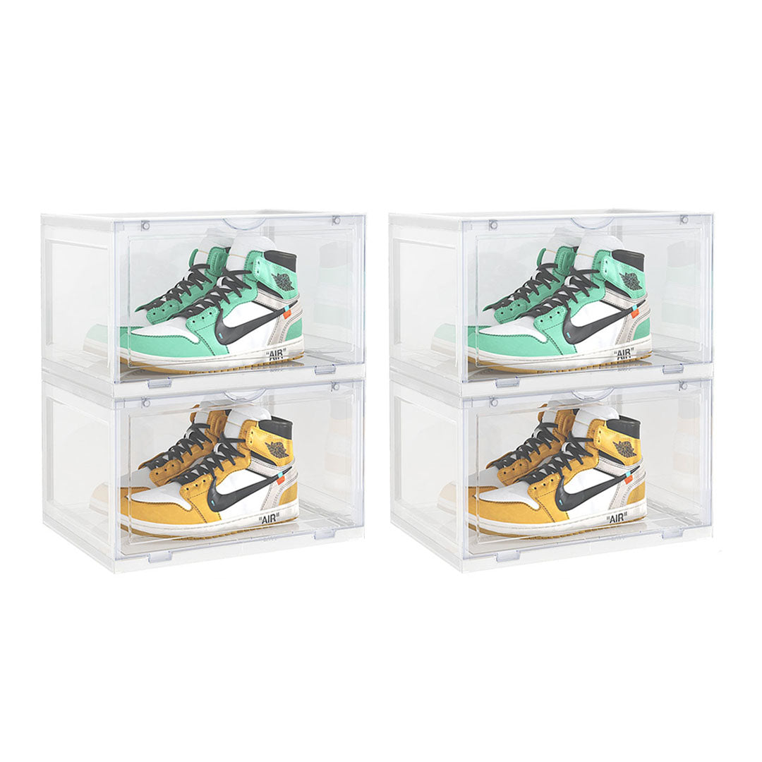 SOGA 2X 2 Tier Transparent Portable Shoe Organiser Sneaker Footwear Folding Plastic Bin Stackable Storage Box with Magnetic Door - Cafe Supply