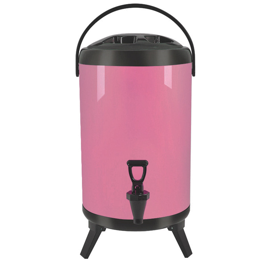 SOGA 12L Stainless Steel Insulated Milk Tea Barrel Hot and Cold Beverage Dispenser Container with Faucet Pink - Cafe Supply