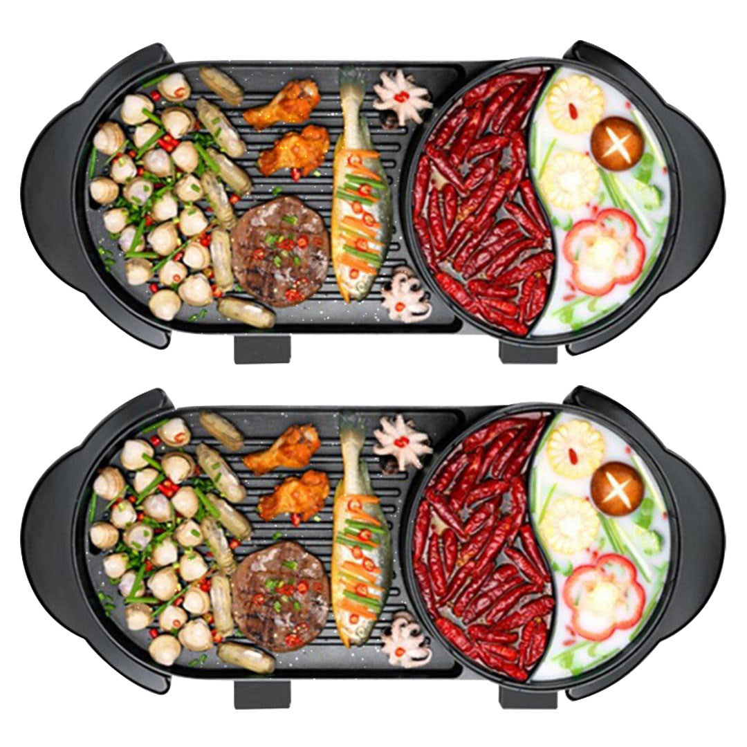 SOGA 2X 2 in 1 Electric Non-Stick BBQ Teppanyaki Grill Plate Steamboat Hotpot 2-8 Person - Cafe Supply