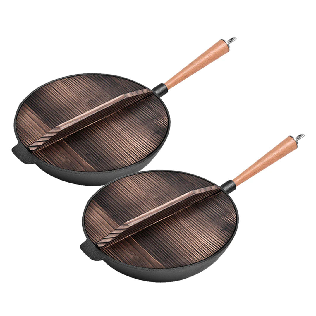 SOGA 2X 31cm Commercial Cast Iron Wok FryPan Fry Pan - Cafe Supply