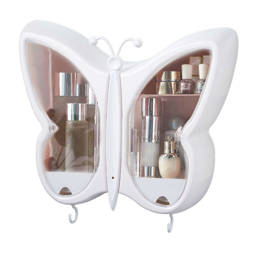 SOGA White Butterfly Shape Wall-Mounted Makeup Organiser Dustproof Waterproof Bathroom Storage Box Home Decor - Cafe Supply