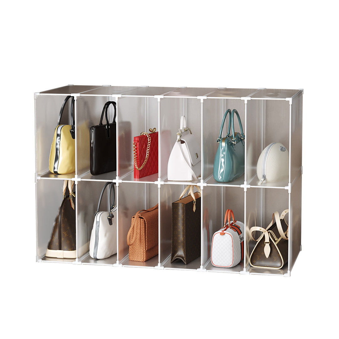 SOGA 12-Cube Portable Bag Box Foldable Cubby DIY Organiser Tote Clutch Purse Space Saving Shelf Cabinet - Cafe Supply