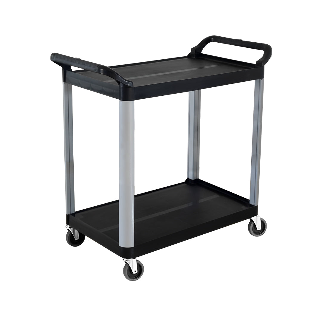 SOGA 2 Tier Food Trolley Portable Kitchen Cart Multifunctional Big Utility Service with wheels 845x430x940mm Black - Cafe Supply
