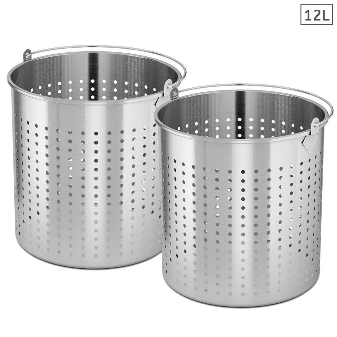 SOGA 2X 12L 18/10 Stainless Steel Perforated Stockpot Basket Pasta Strainer with Handle - Cafe Supply
