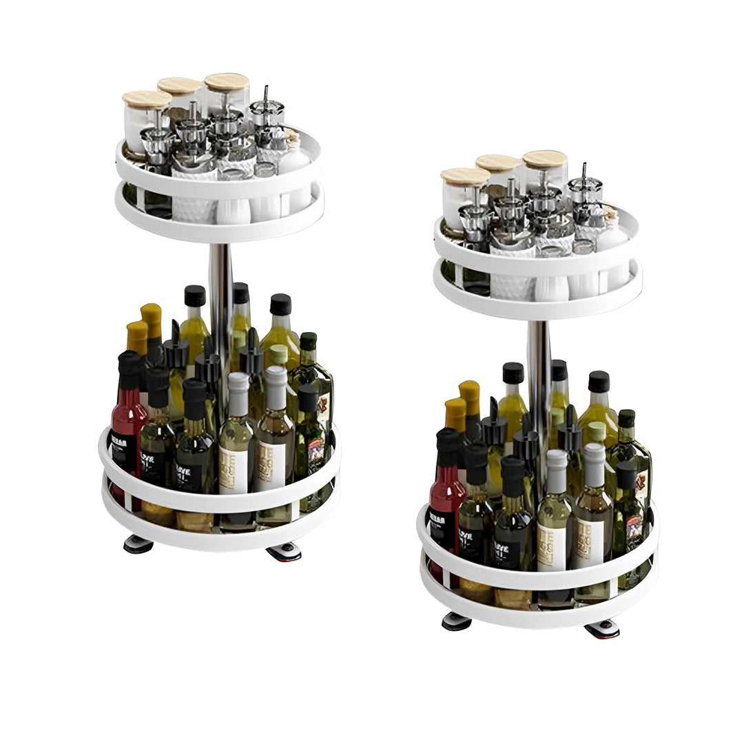 SOGA 2X 2 Tier Steel White Round Rotating Multi-Function Kitchen Portable Storage Spice Seasoning Kitchen Countertop Organiser Shelf - Cafe Supply