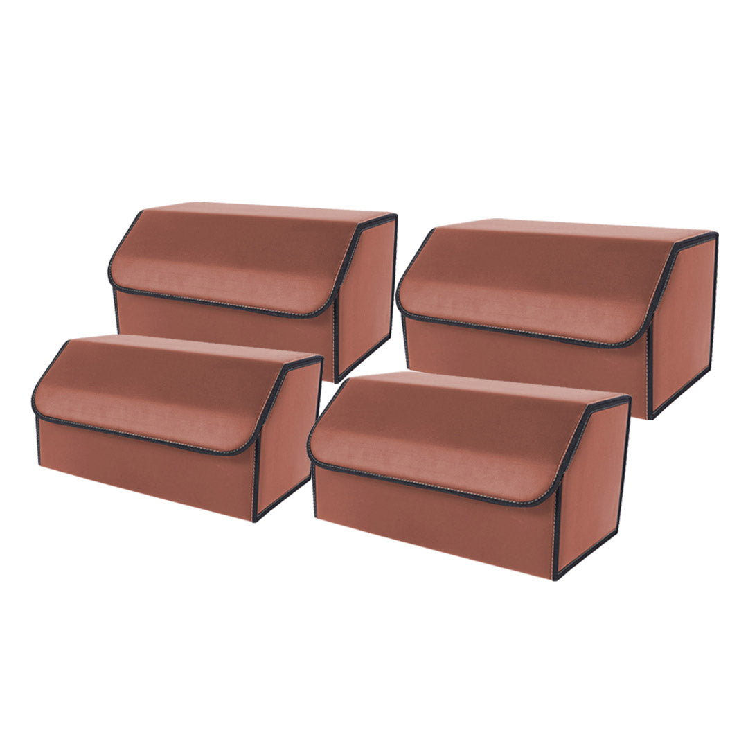 SOGA 4X Leather Car Boot Collapsible Foldable Trunk Cargo Organizer Portable Storage Box Coffee Large - Cafe Supply