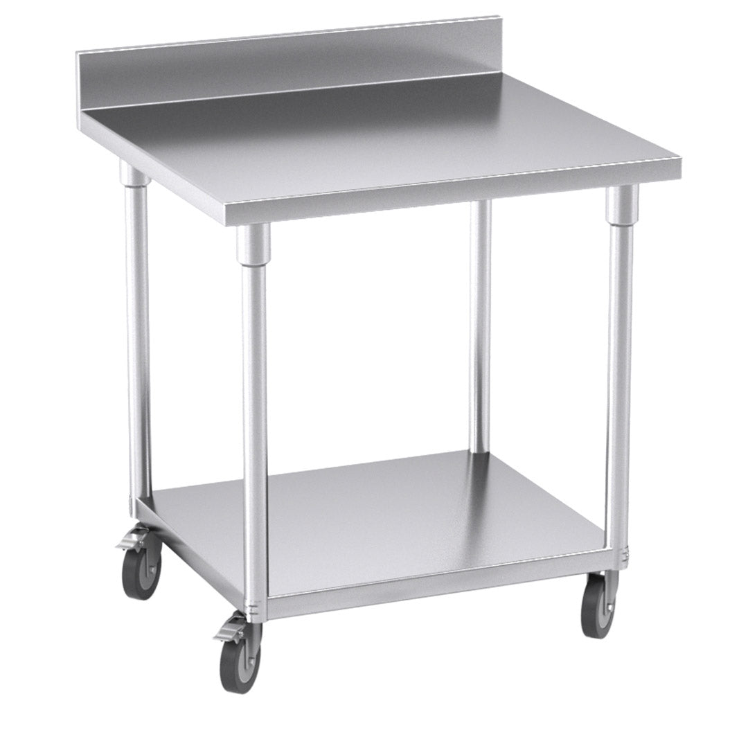 SOGA 80cm Commercial Catering Kitchen Stainless Steel Prep Work Bench Table with Backsplash and Caster Wheels - Cafe Supply