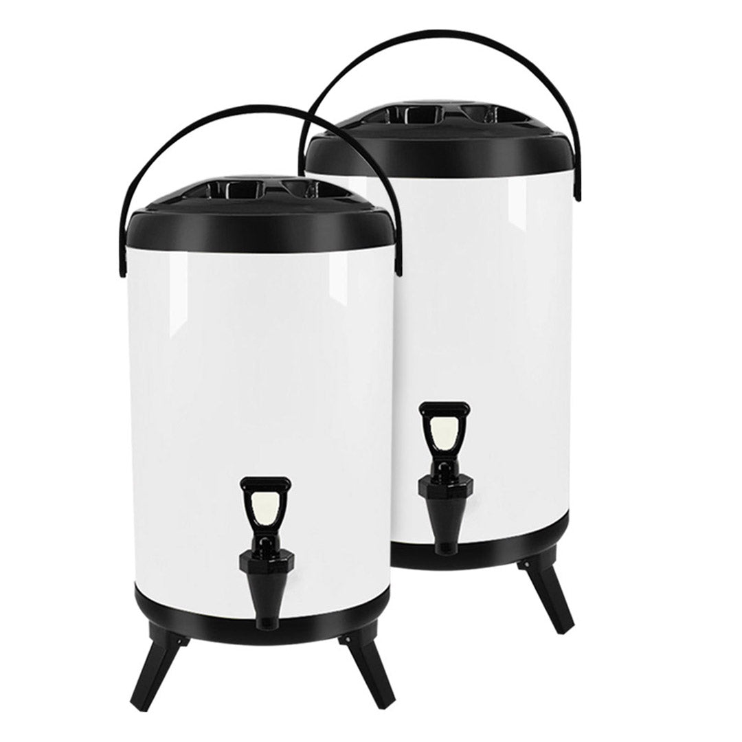 SOGA 2X 10L Stainless Steel Insulated Milk Tea Barrel Hot and Cold Beverage Dispenser Container with Faucet White - Cafe Supply