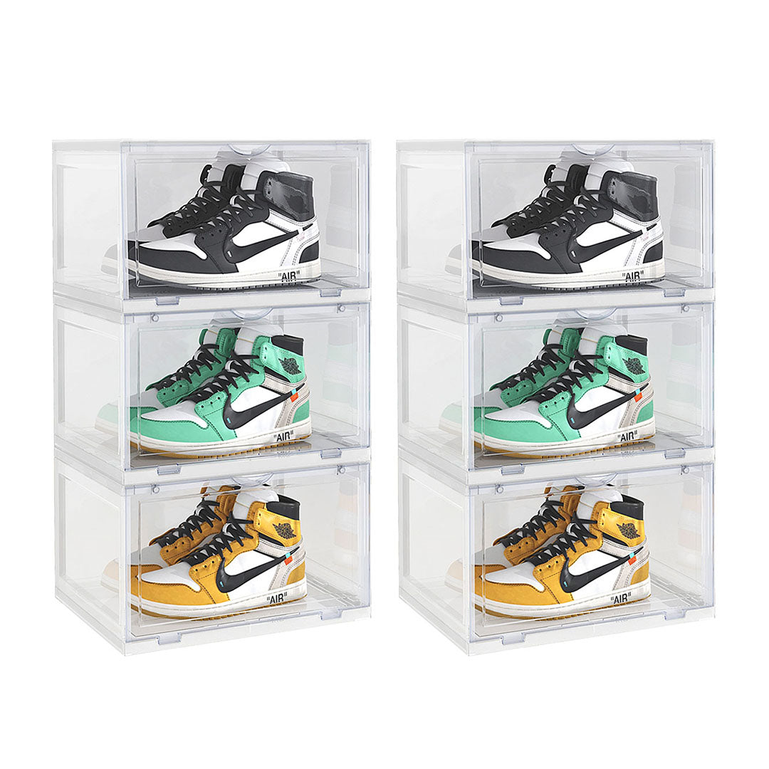 SOGA 2X 3 Tier Transparent Portable Shoe Organiser Sneaker Footwear Folding Plastic Bin Stackable Storage Box with Magnetic Door - Cafe Supply