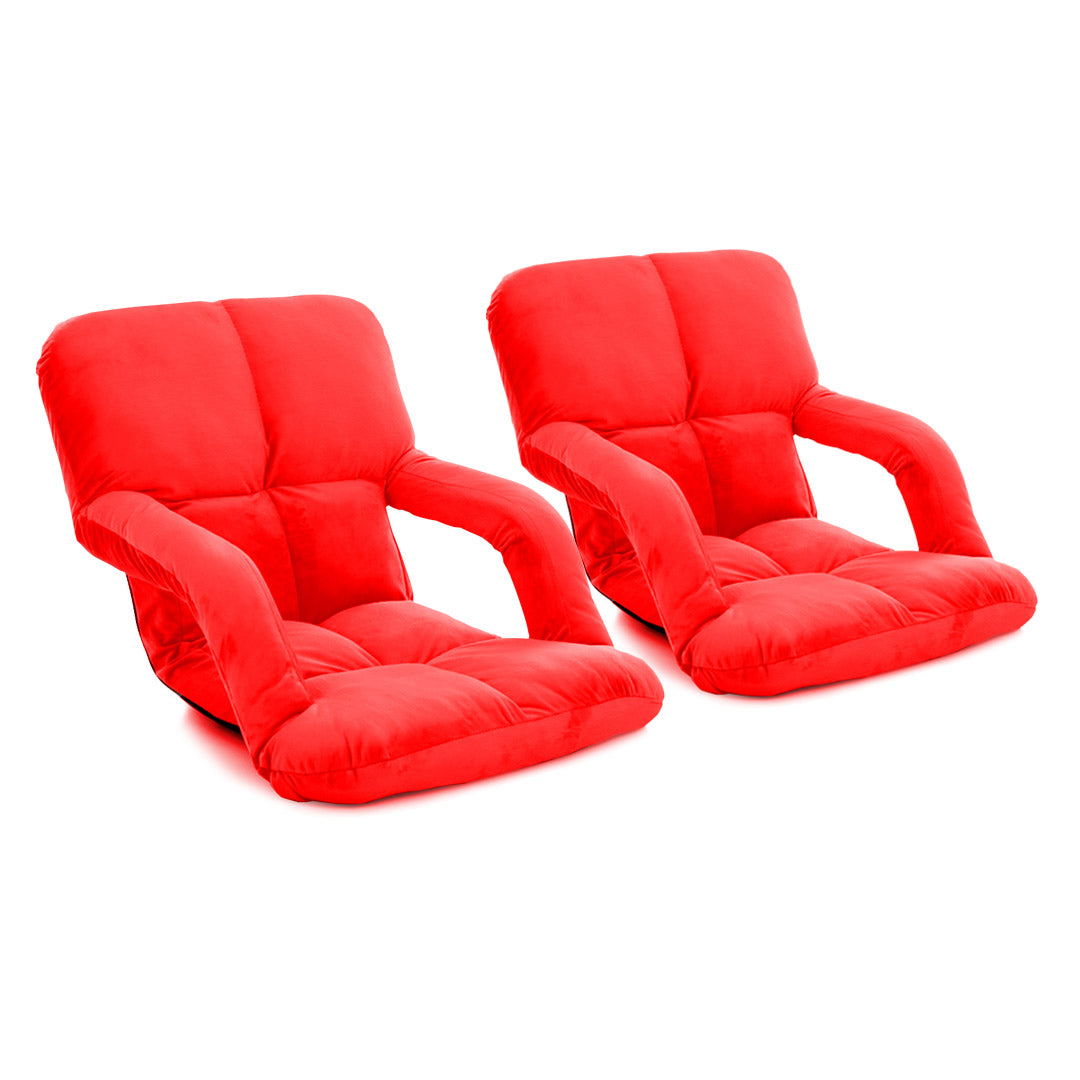 SOGA 2X Foldable Lounge Cushion Adjustable Floor Lazy Recliner Chair with Armrest Red - Cafe Supply