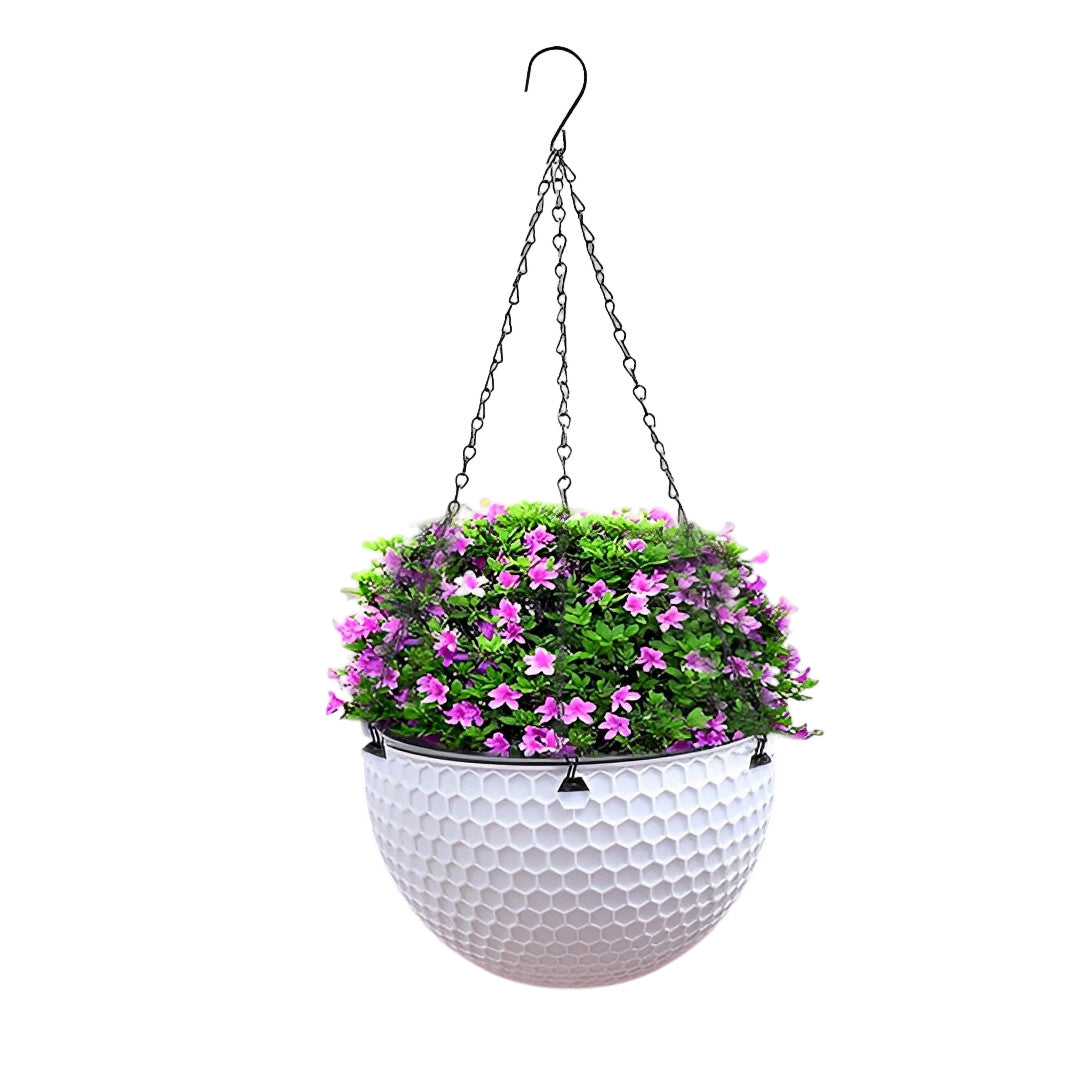 SOGA White Small Hanging Resin Flower Pot Self Watering Basket Planter Outdoor Garden Decor - Cafe Supply