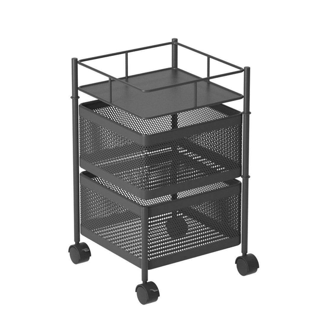 SOGA 2 Tier Steel Square Rotating Kitchen Cart Multi-Functional Shelves Portable Storage Organizer with Wheels - Cafe Supply