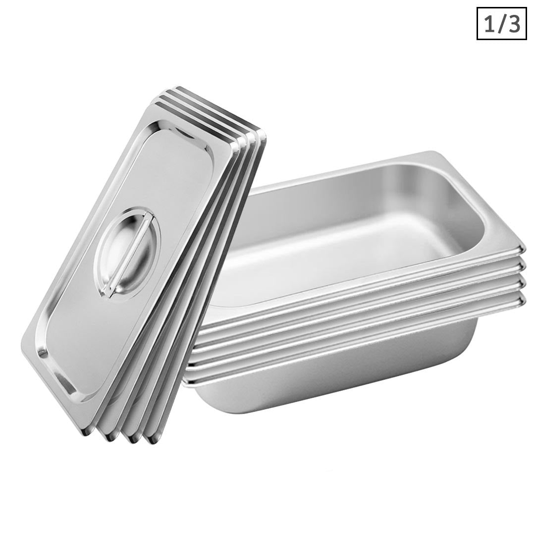 SOGA 4X Gastronorm GN Pan Full Size 1/3 GN Pan 6.5 cm Deep Stainless Steel Tray With Lid - Cafe Supply