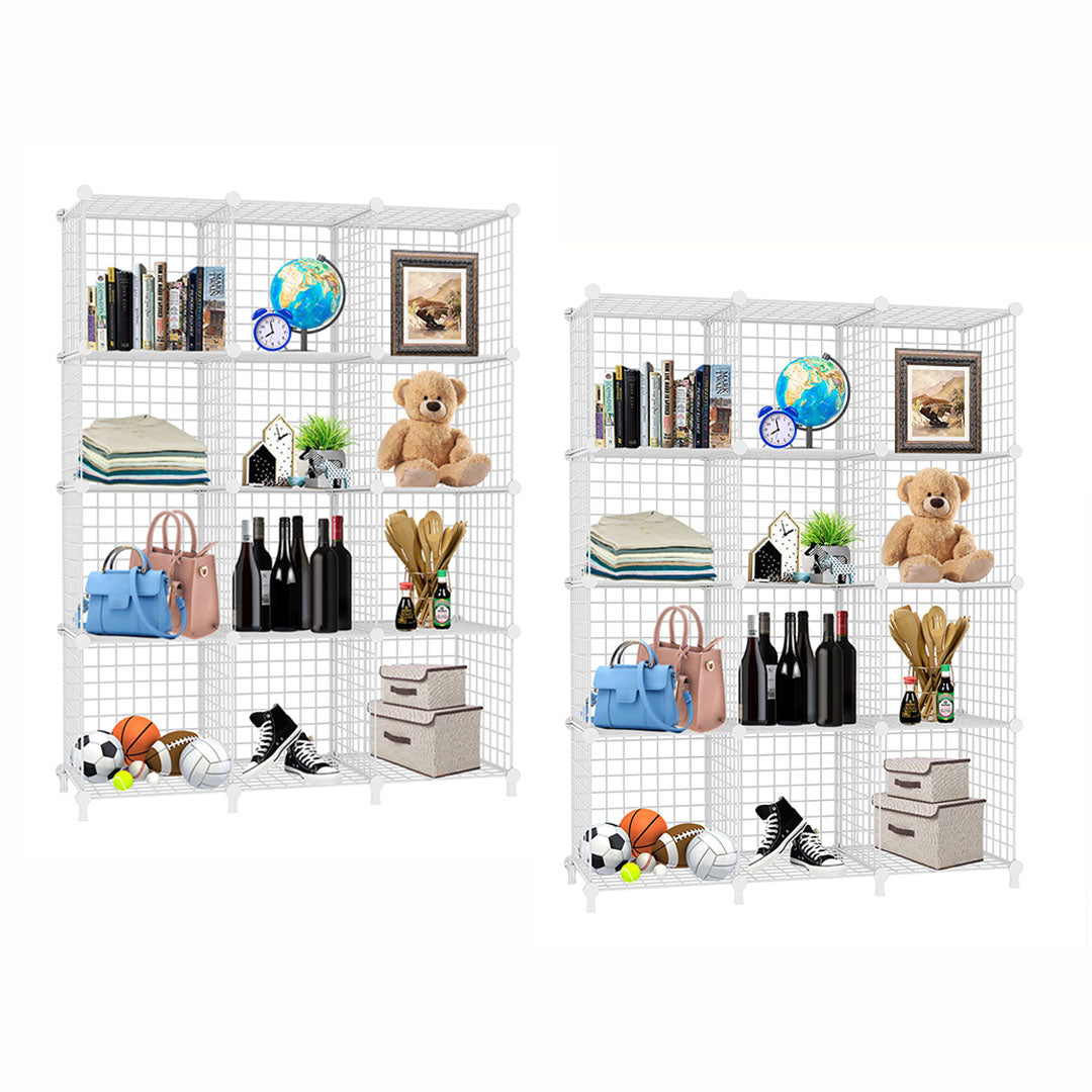 SOGA 2X White Portable 12-Cube 3 Column Storage Organiser Foldable DIY Modular Grid Space Saving Shelf - Cafe Supply