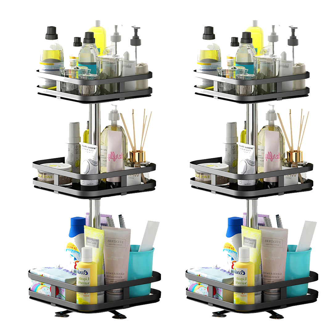 SOGA 2X 3 Tier Steel Black Square Rotating Multi-Function Kitchen Portable Storage Spice Seasoning Kitchen Countertop Organiser Shelf - Cafe Supply