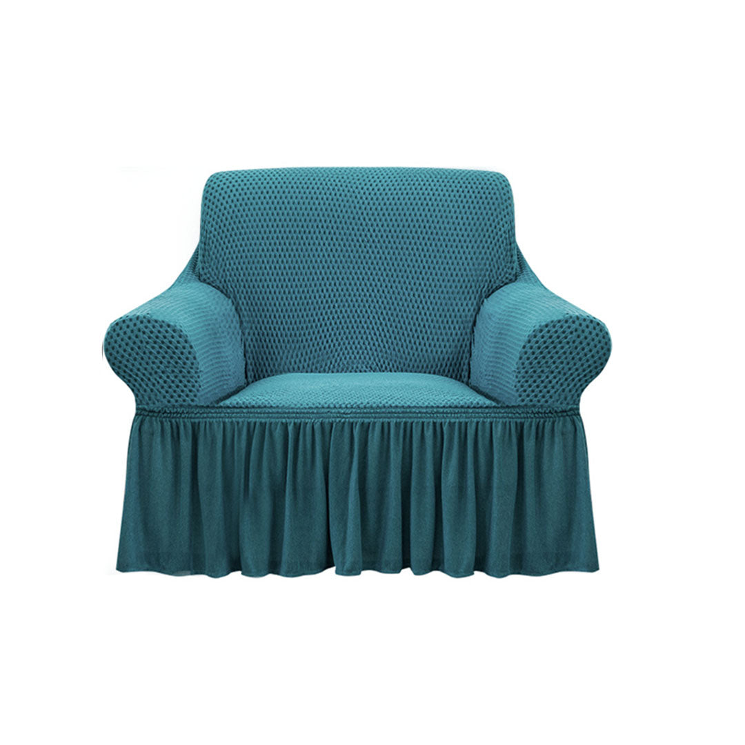 SOGA 1-Seater Blue Sofa Cover with Ruffled Skirt Couch Protector High Stretch Lounge Slipcover Home Decor - Cafe Supply