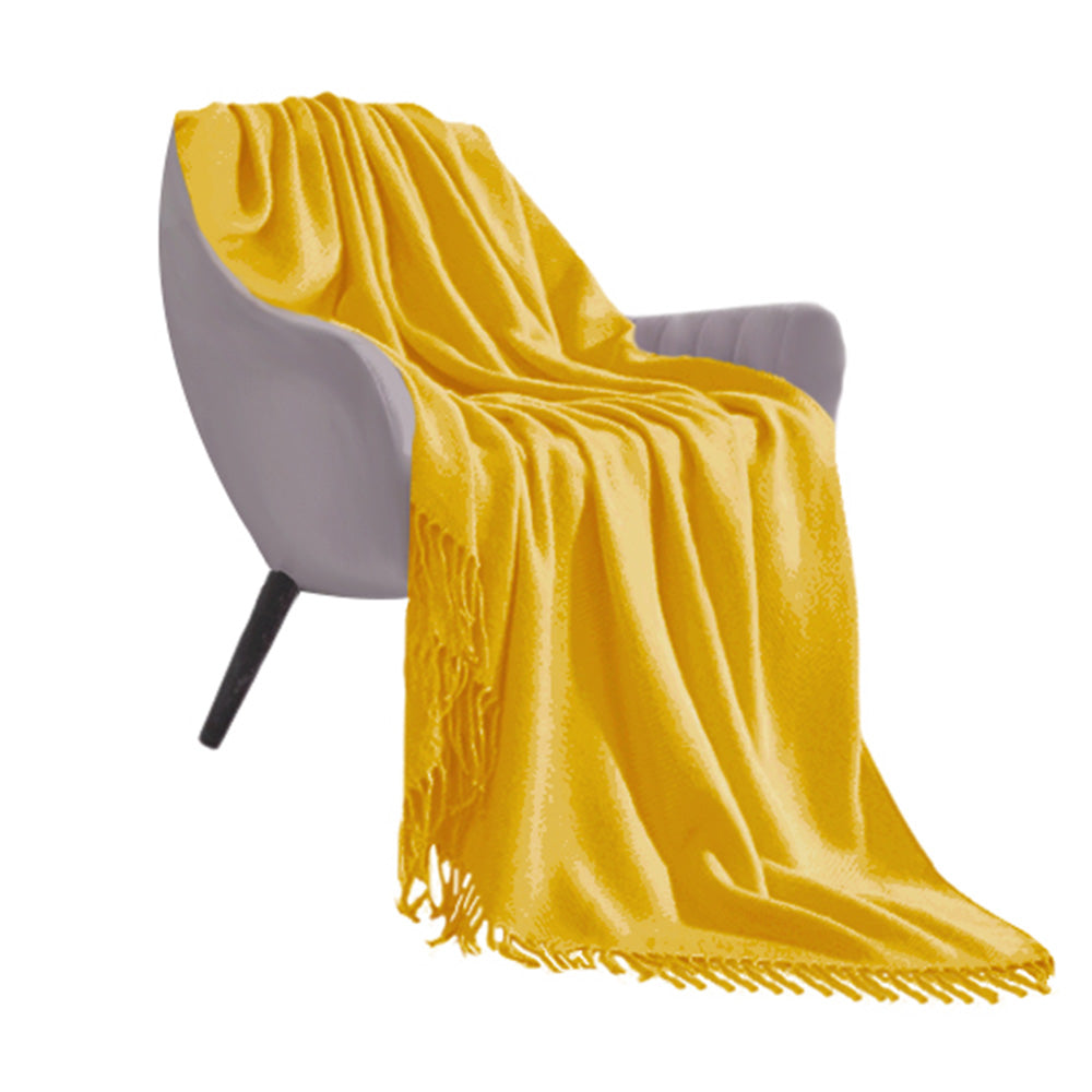 SOGA Yellow Acrylic Knitted Throw Blanket Solid Fringed Warm Cozy Woven Cover Couch Bed Sofa Home Decor - Cafe Supply