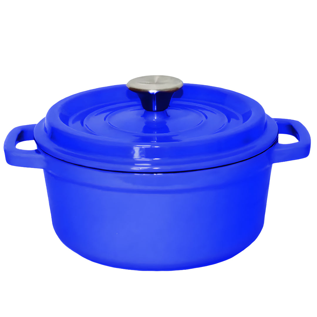 SOGA Cast Iron 24cm Enamel Porcelain Stewpot Casserole Stew Cooking Pot With Lid 3.6L Blue - Cafe Supply