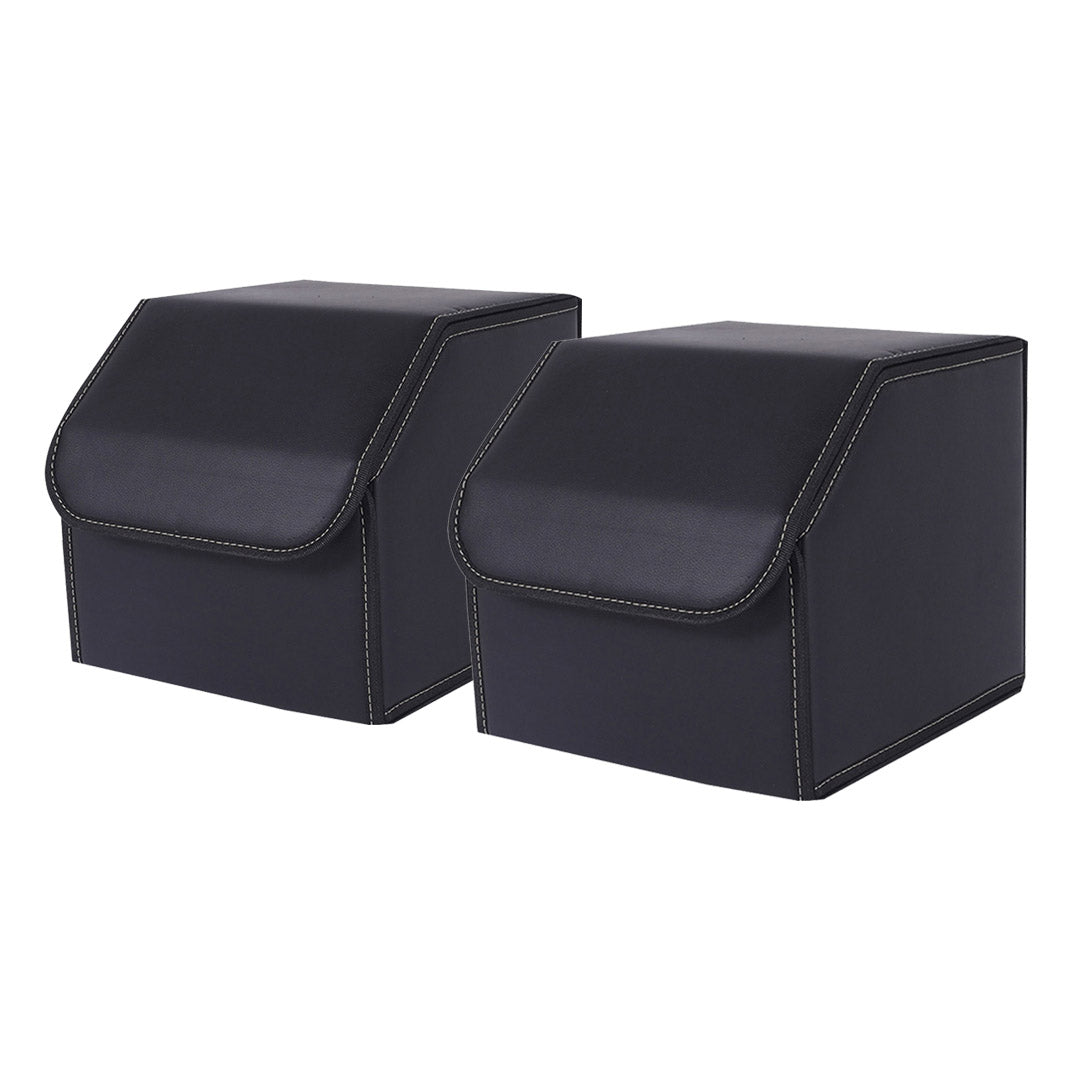 SOGA 2X Leather Car Boot Collapsible Foldable Trunk Cargo Organizer Portable Storage Box Black Small - Cafe Supply