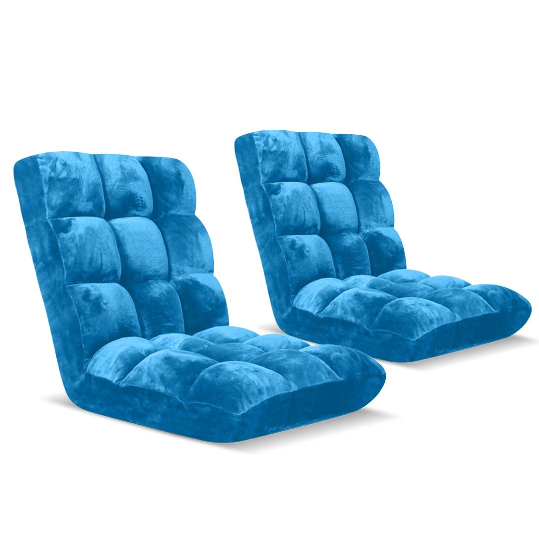 SOGA 2X Floor Recliner Folding Lounge Sofa Futon Couch Folding Chair Cushion Blue - Cafe Supply