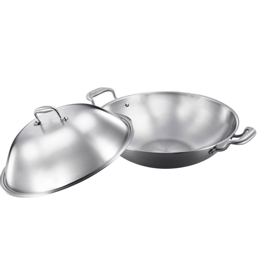 SOGA 3-Ply 42cm Stainless Steel Double Handle Wok Frying Fry Pan Skillet with Lid - Cafe Supply