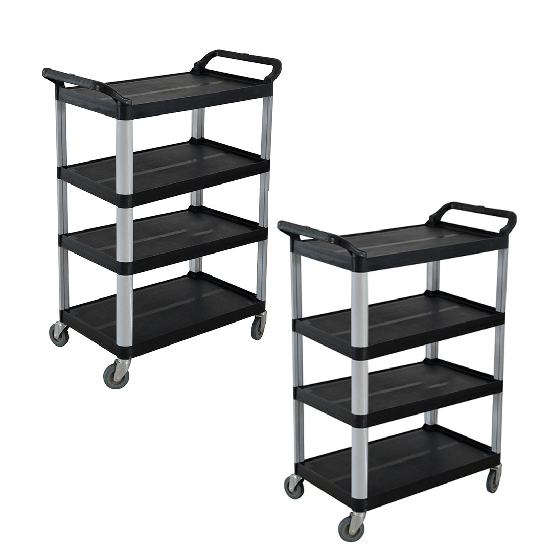 SOGA 2X 4 Tier Food Trolley Portable Kitchen Cart Multifunctional Big Utility Service with wheels 950x500x1270mm Black - Cafe Supply