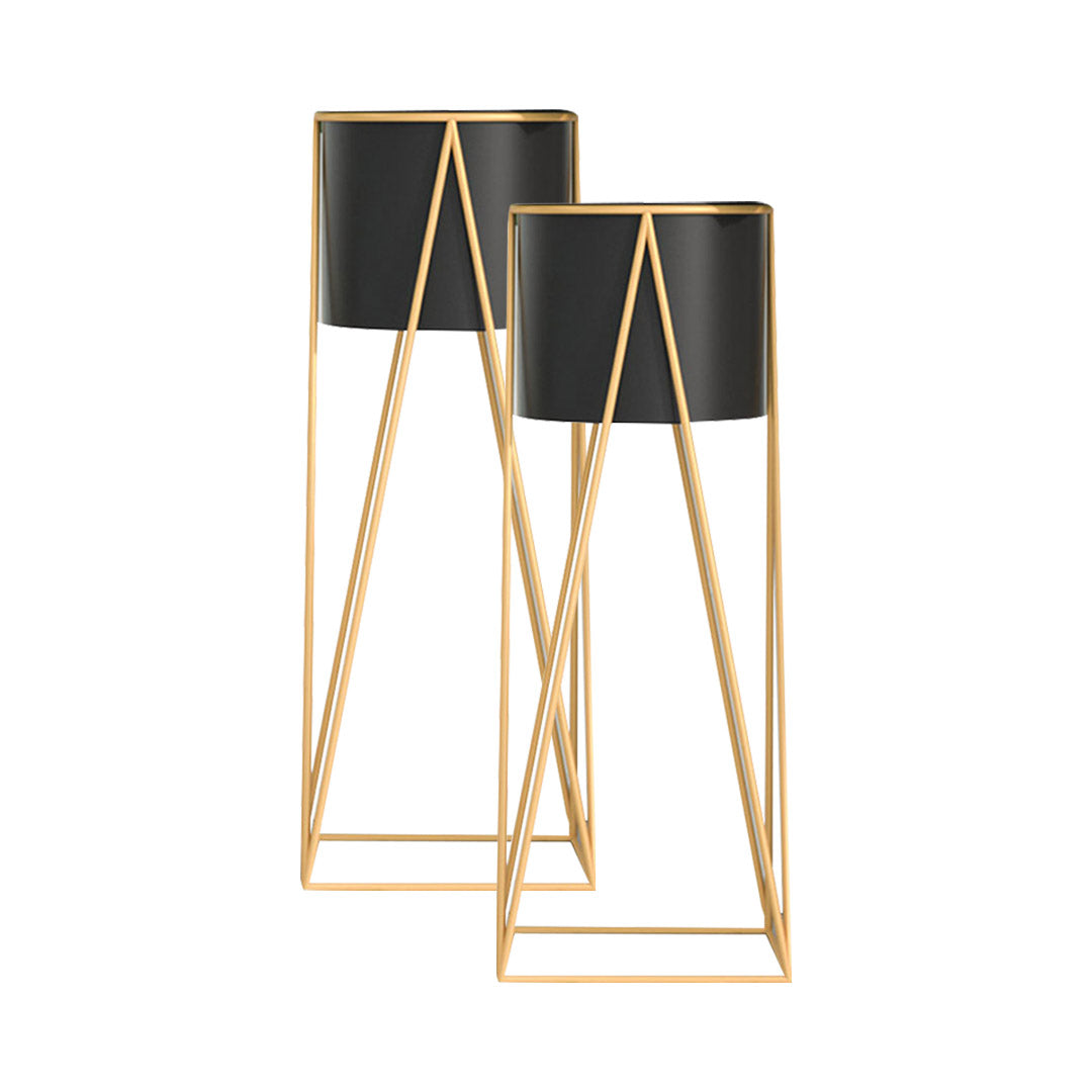 SOGA 2X 50cm Gold Metal Plant Stand with Black Flower Pot Holder Corner Shelving Rack Indoor Display - Cafe Supply