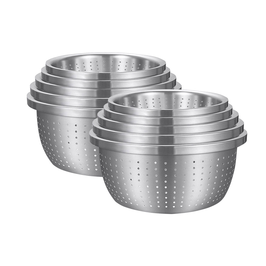 SOGA 2X Stainless Steel Nesting Basin Colander Perforated Kitchen Sink Washing Bowl Metal Basket Strainer Set of 5 - Cafe Supply