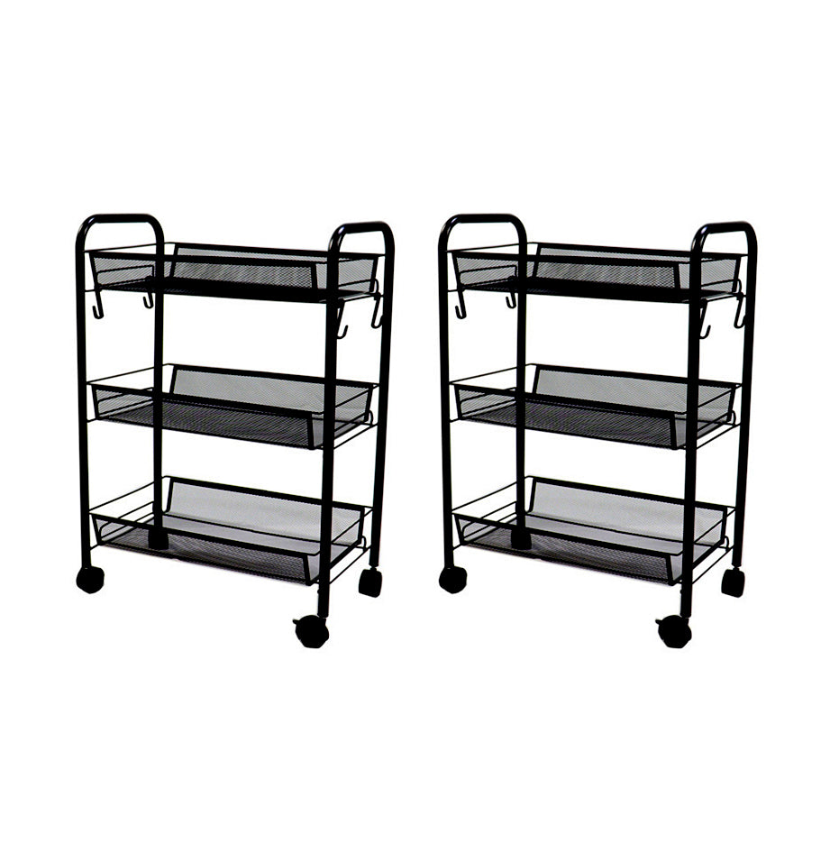 SOGA 2X 3 Tier Steel Black Bee Mesh Kitchen Cart Multi-Functional Shelves Portable Storage Organizer with Wheels - Cafe Supply