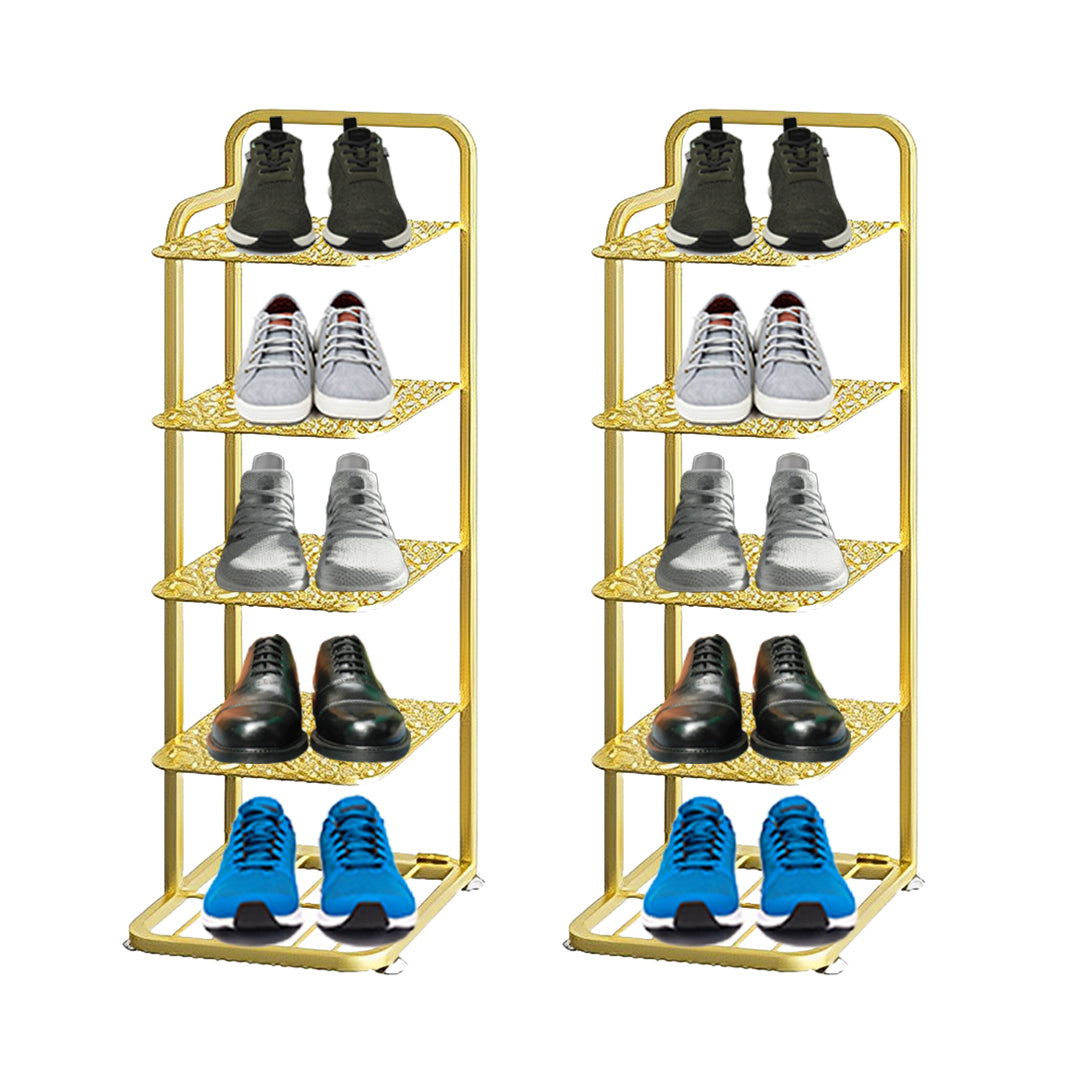 SOGA 2X 5 Tier Gold Plated Metal Shoe Organizer Space Saving Portable Footwear Storage Shelf - Cafe Supply