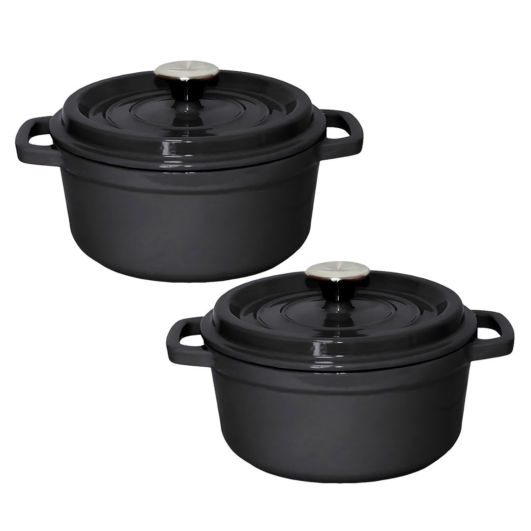 SOGA 2X Cast Iron 24cm Stewpot Casserole Stew Cooking Pot With Lid Black - Cafe Supply