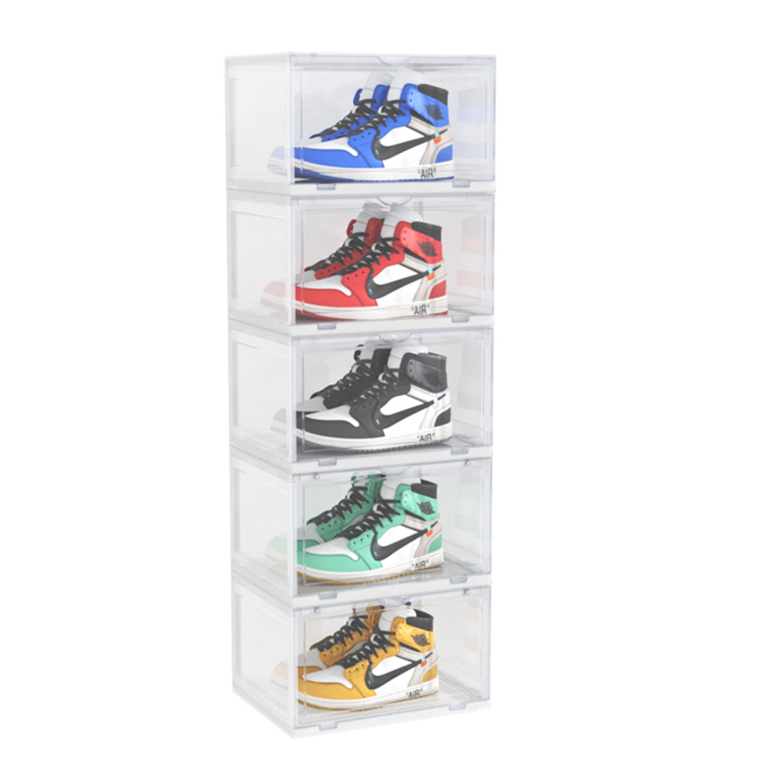 SOGA 5 Tier Transparent Portable Shoe Organiser Sneaker Footwear Folding Plastic Bin Stackable Storage Box with Magnetic Door - Cafe Supply