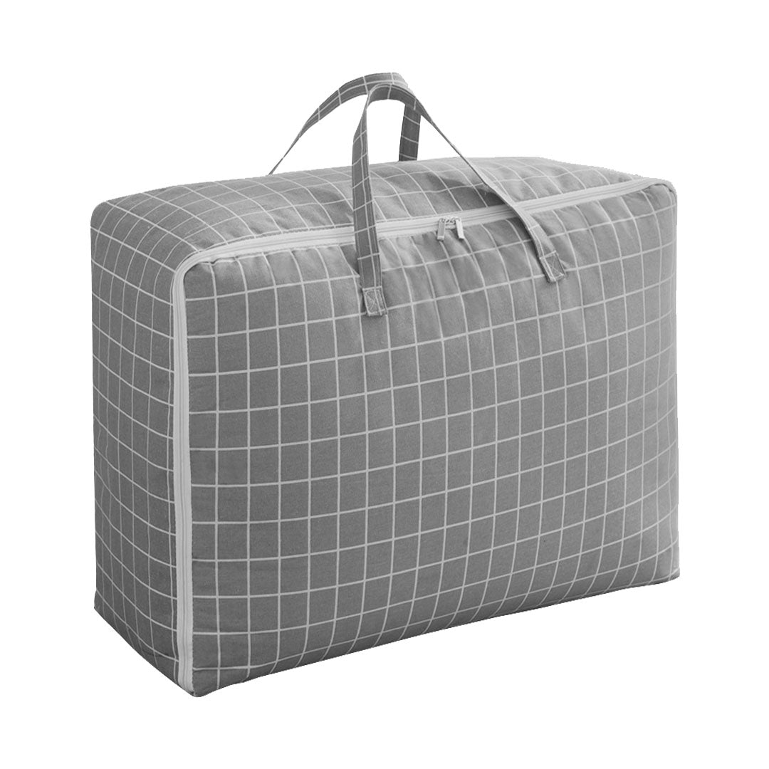 SOGA Grey Plaid Large Storage Luggage Bag Double Zipper Foldable Travel Organiser Essentials - Cafe Supply