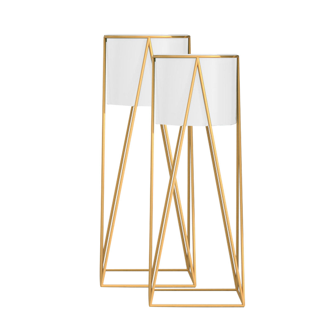 SOGA 2X 70cm Gold Metal Plant Stand with White Flower Pot Holder Corner Shelving Rack Indoor Display - Cafe Supply