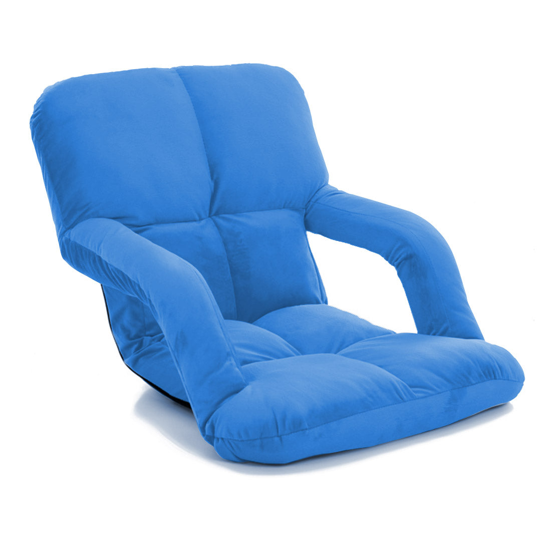 SOGA Foldable Lounge Cushion Adjustable Floor Lazy Recliner Chair with Armrest Blue - Cafe Supply
