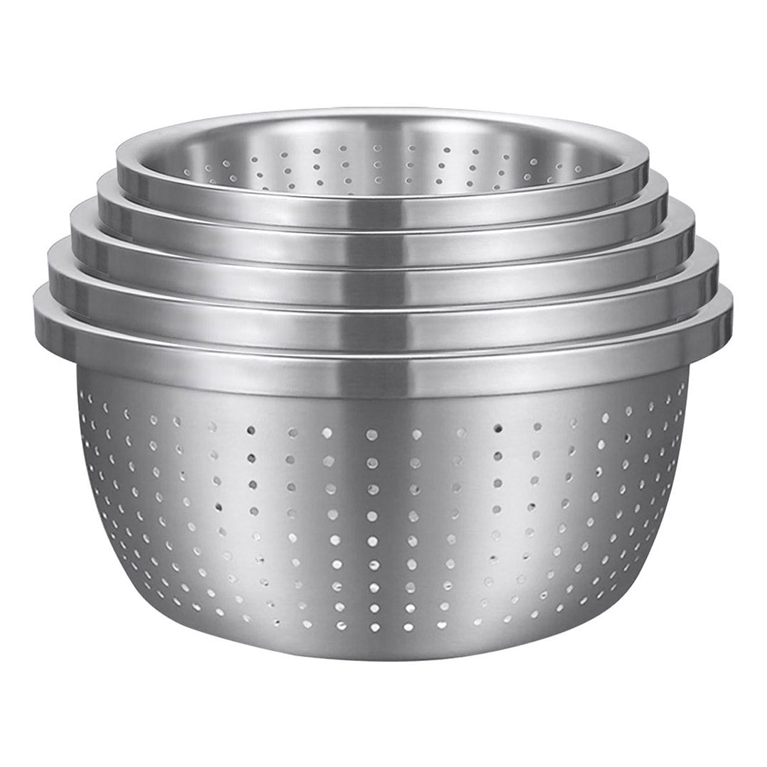 SOGA Stainless Steel Nesting Basin Colander Perforated Kitchen Sink Washing Bowl Metal Basket Strainer Set of 5 - Cafe Supply