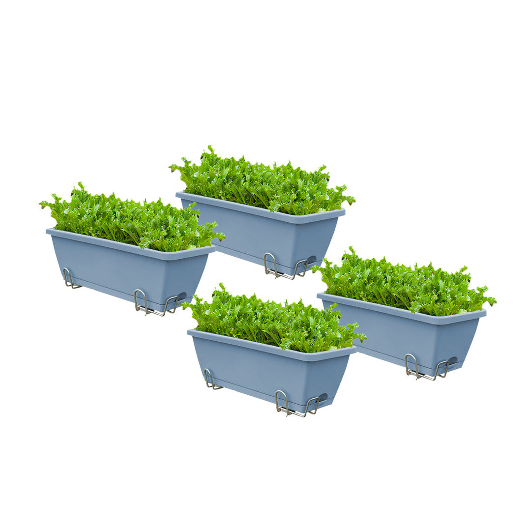 SOGA 49.5cm Blue Rectangular Planter Vegetable Herb Flower Outdoor Plastic Box with Holder Balcony Garden Decor Set of 4 - Cafe Supply