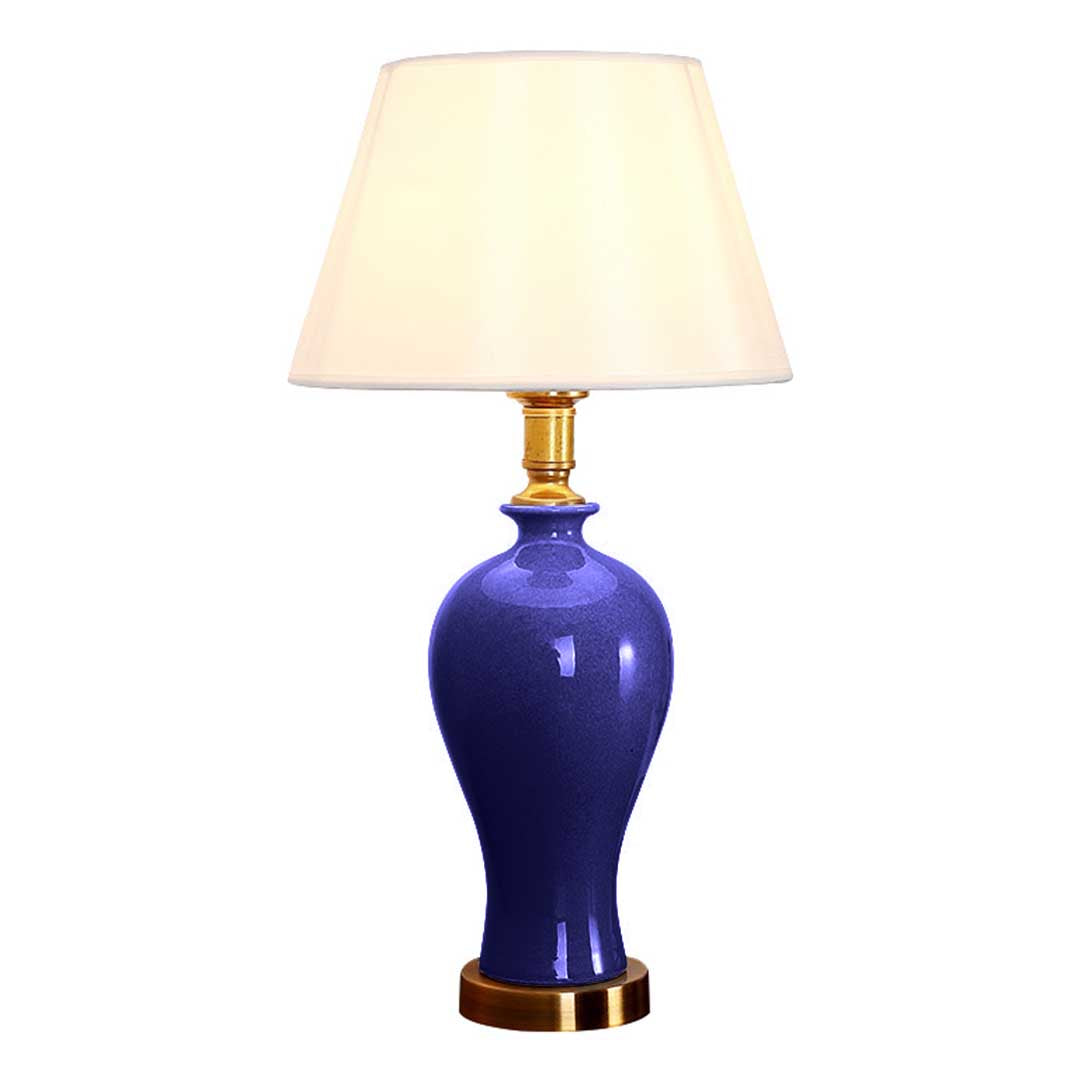 SOGA Blue Ceramic Oval Table Lamp with Gold Metal Base - Cafe Supply