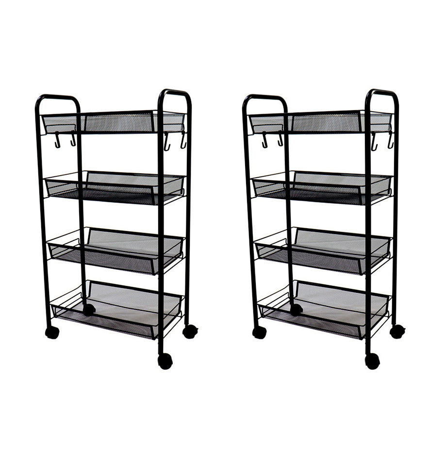 SOGA 2X 4 Tier Steel Black Bee Mesh Kitchen Cart Multi-Functional Shelves Portable Storage Organizer with Wheels - Cafe Supply
