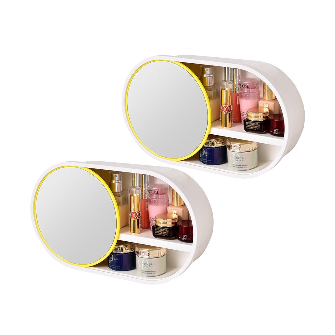 SOGA 2X 39cm Oval Wall-Mounted Mirror Storage Box Vanity Mirror Rack Bathroom Adhesive Shelf Home Organiser Decor - Cafe Supply