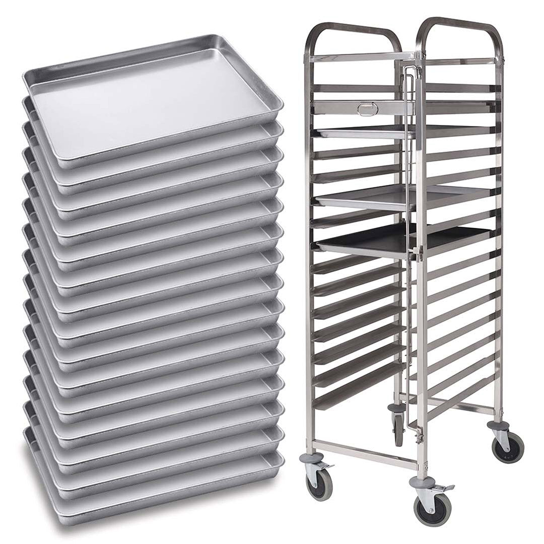 SOGA Gastronorm Trolley 15 Tier Stainless Steel with Aluminum Baking Pan Cooking Tray for Bakers - Cafe Supply