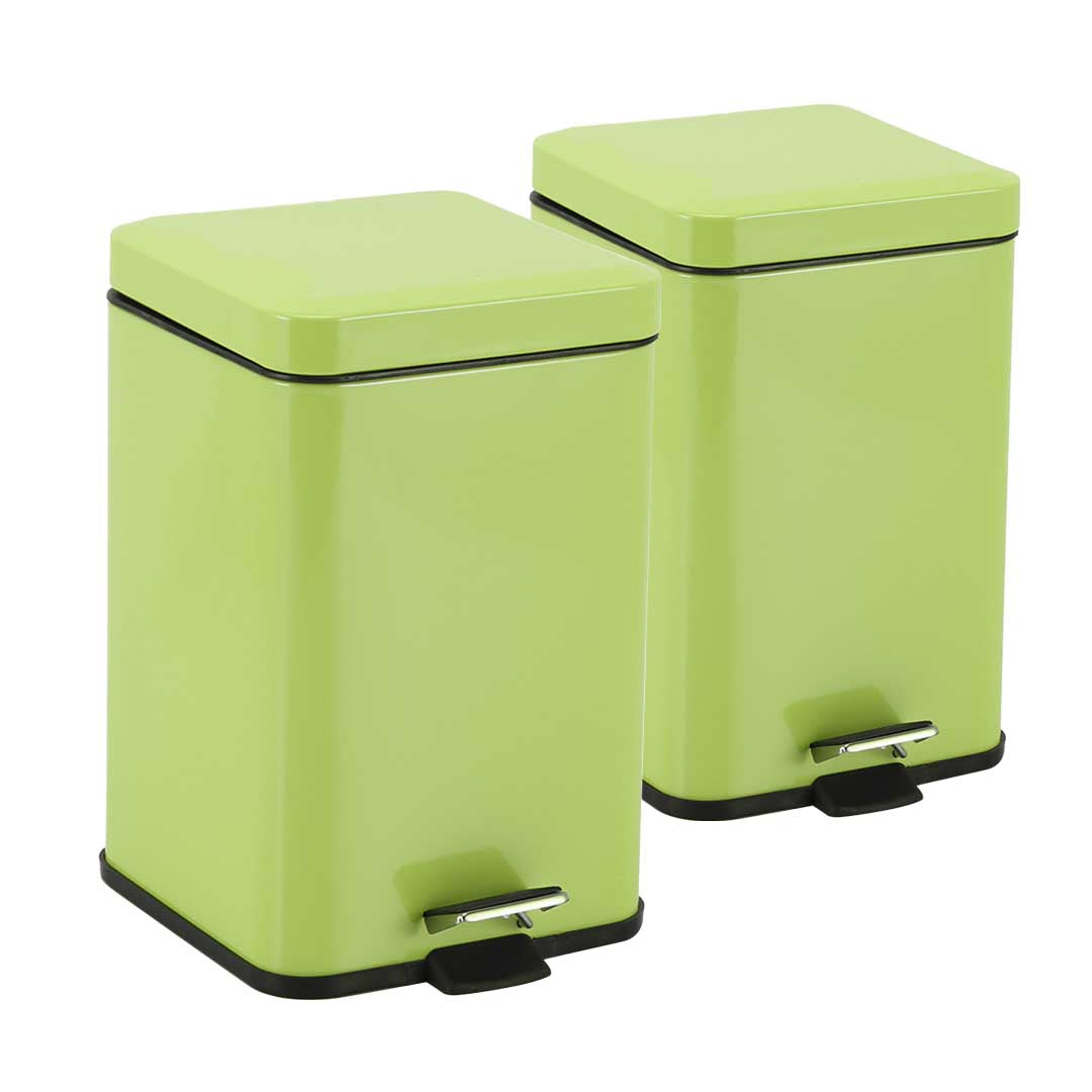 SOGA 2X 12L Foot Pedal Stainless Steel Rubbish Recycling Garbage Waste Trash Bin Square Green - Cafe Supply