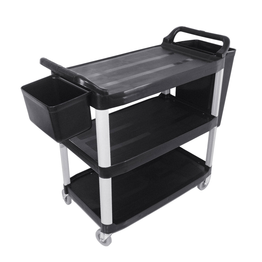 SOGA 3 Tier 83x43x95cm Food Trolley Food Waste Cart With Two Bins Storage Kitchen Black Small - Cafe Supply